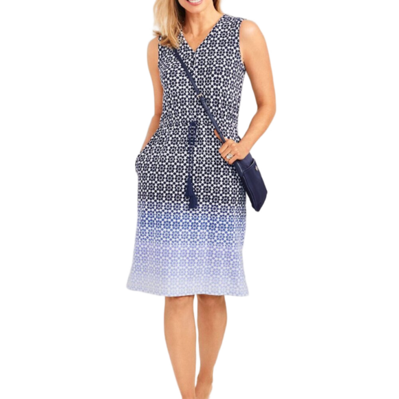 Talbots Henley Dress Petite Medium Ombre Geo Print - Picture 9 of 11